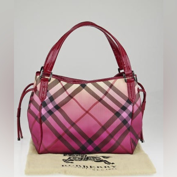 AUTHENTIC Burberry Raspberry Gradient Supernova Check Tote - Picture 5 of 15